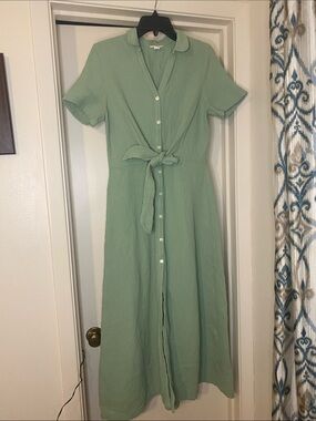 Caslon Sage Green Button-Front Tie-Waist Maxi Dress
